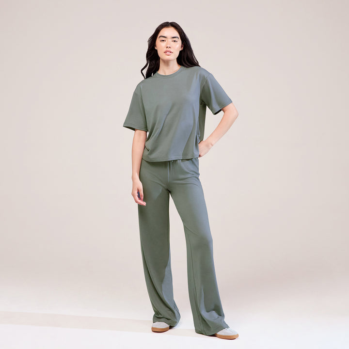 Ensemble de détente large en tissu doux - Vert Sauge