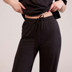 Ensemble détente large en tissu doux – Café noir