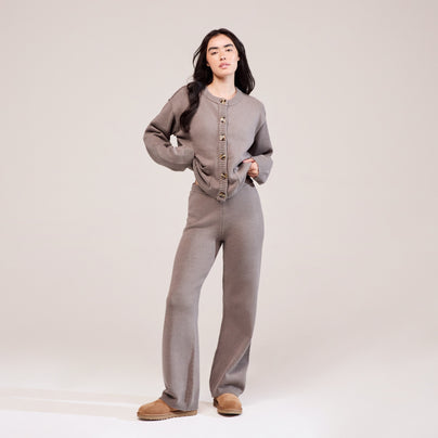 Curve Soft Knit Wide Leg Trousers - Mocha