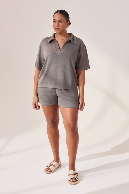 Lightweight Collared Knit Set - Slate Green
