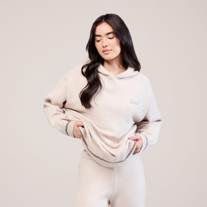 Pull en maille doux à capuche - Beige