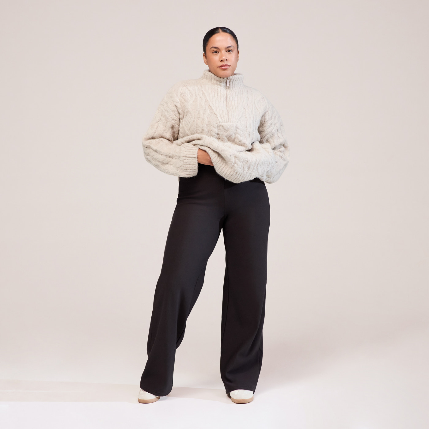 Curve Cable Knit 1/4 Zip Jumper - Beige