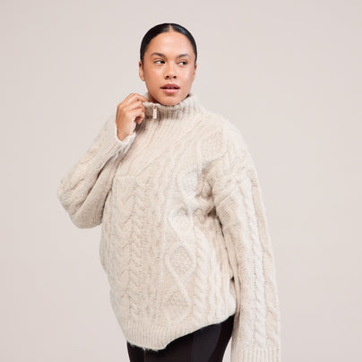 Curve Cable Knit 1/4 Zip Jumper - Beige