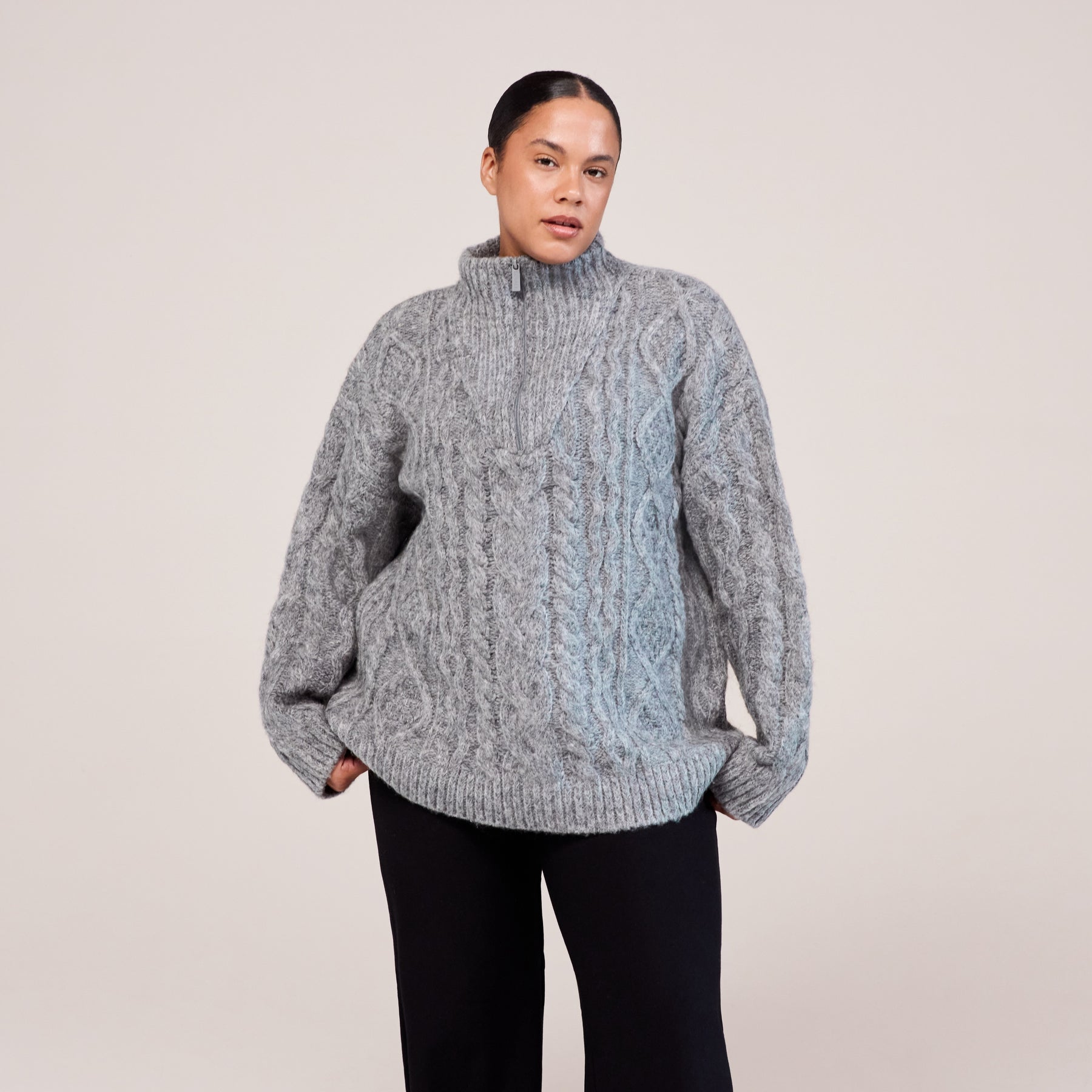 Curve Cable Knit 1/4 Zip Jumper - Dark grey