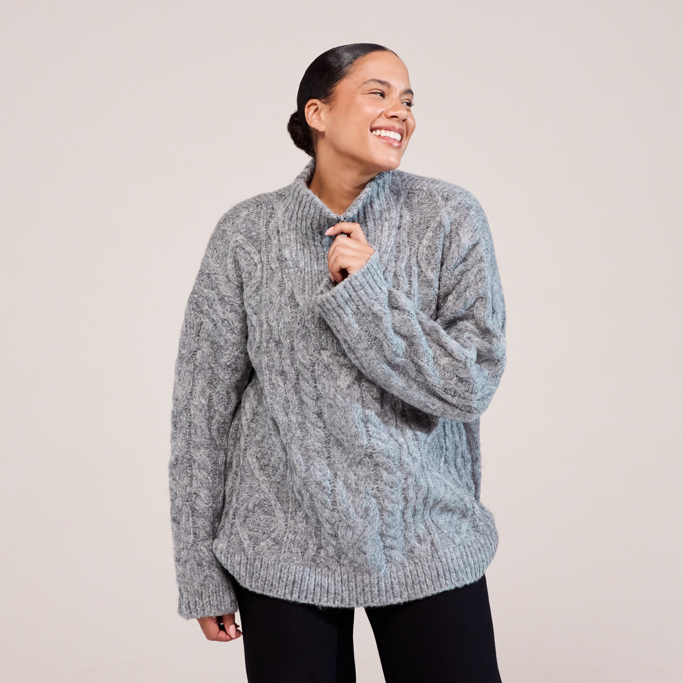 Curve Cable Knit 1/4 Zip Jumper - Dark grey