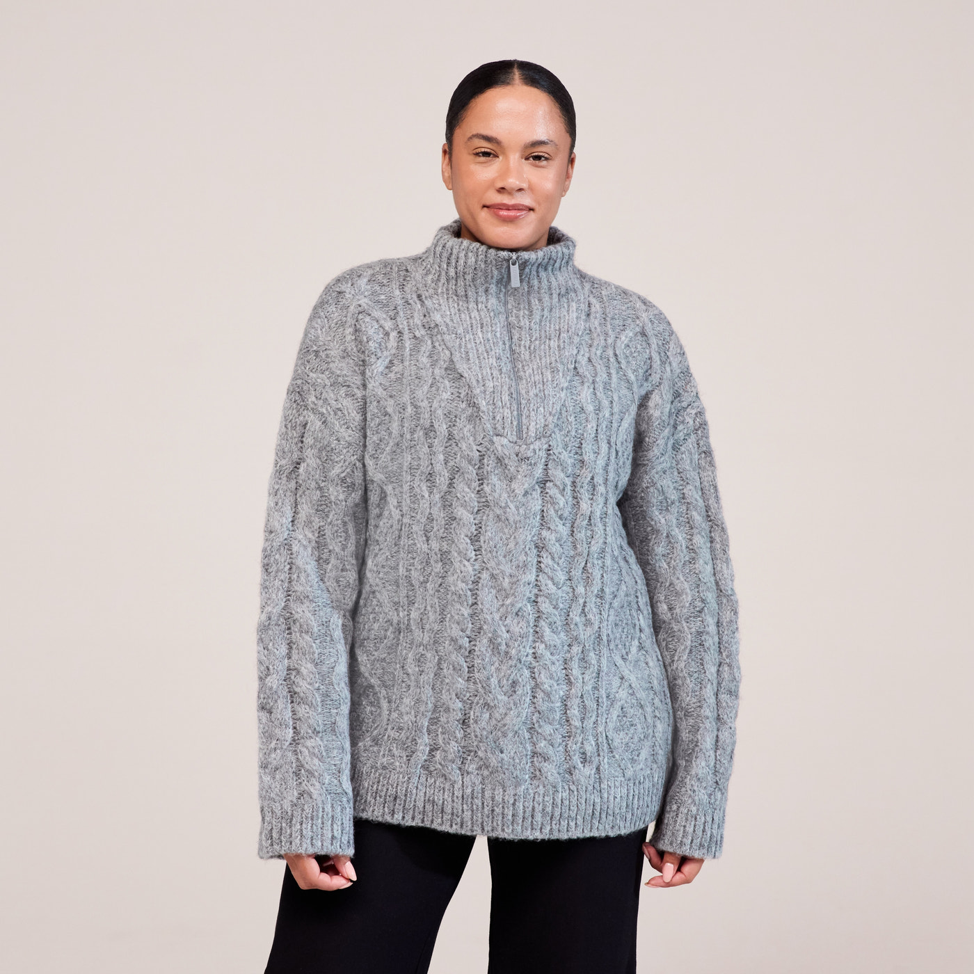 Curve Cable Knit 1/4 Zip Jumper - Dark grey