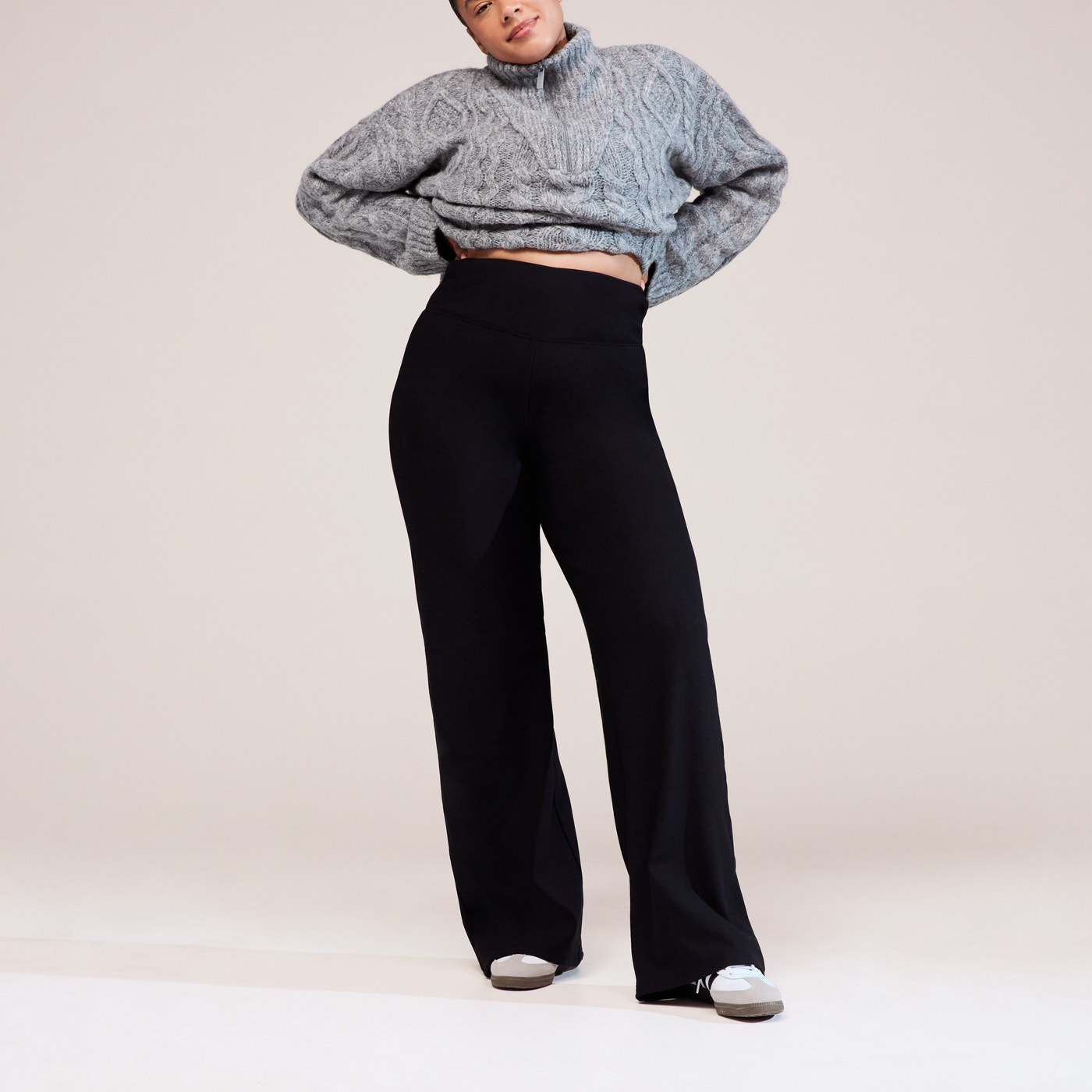 Curve Winter Wide Leg Trousers - Black