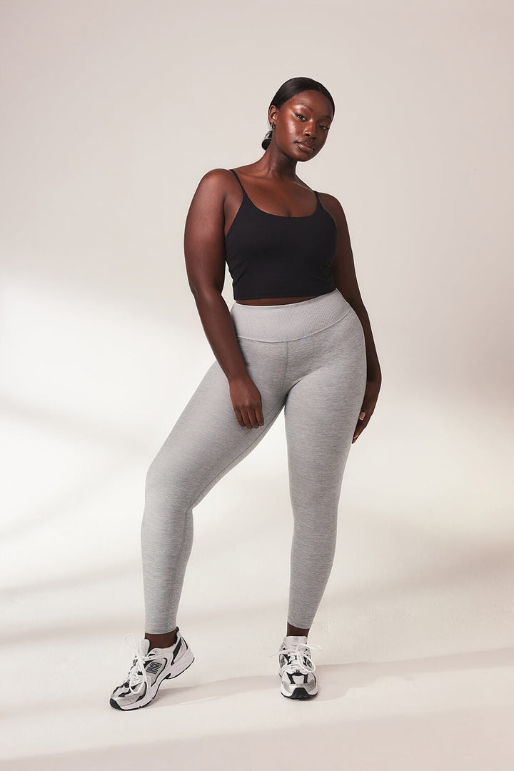 Legging taille haute ultra doux au toucher - Gris clair chiné
