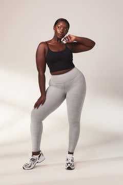 Legging taille haute ultra doux au toucher - Gris clair chiné