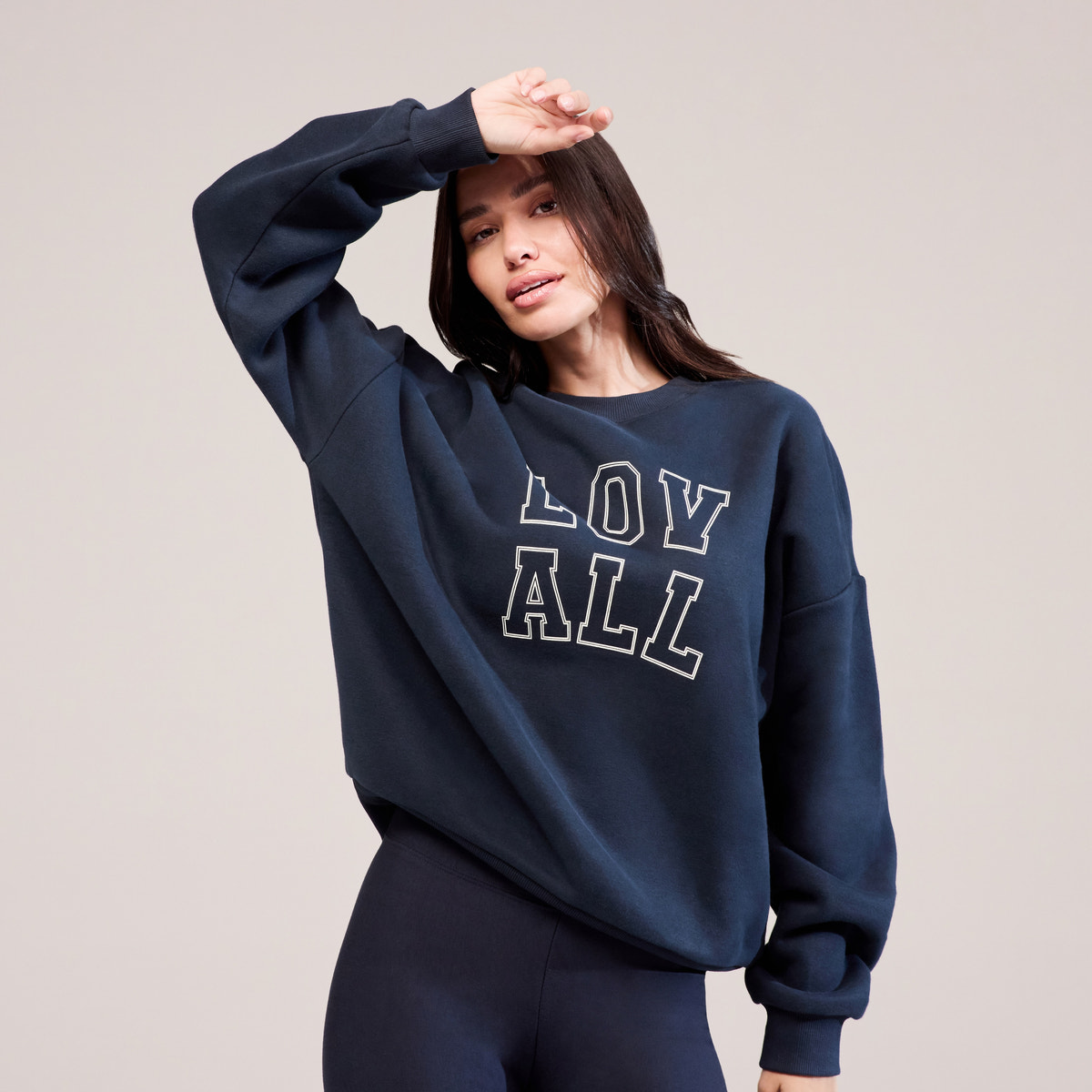Sweat-shirt oversize lourd universitaire - Bleu marine vintage