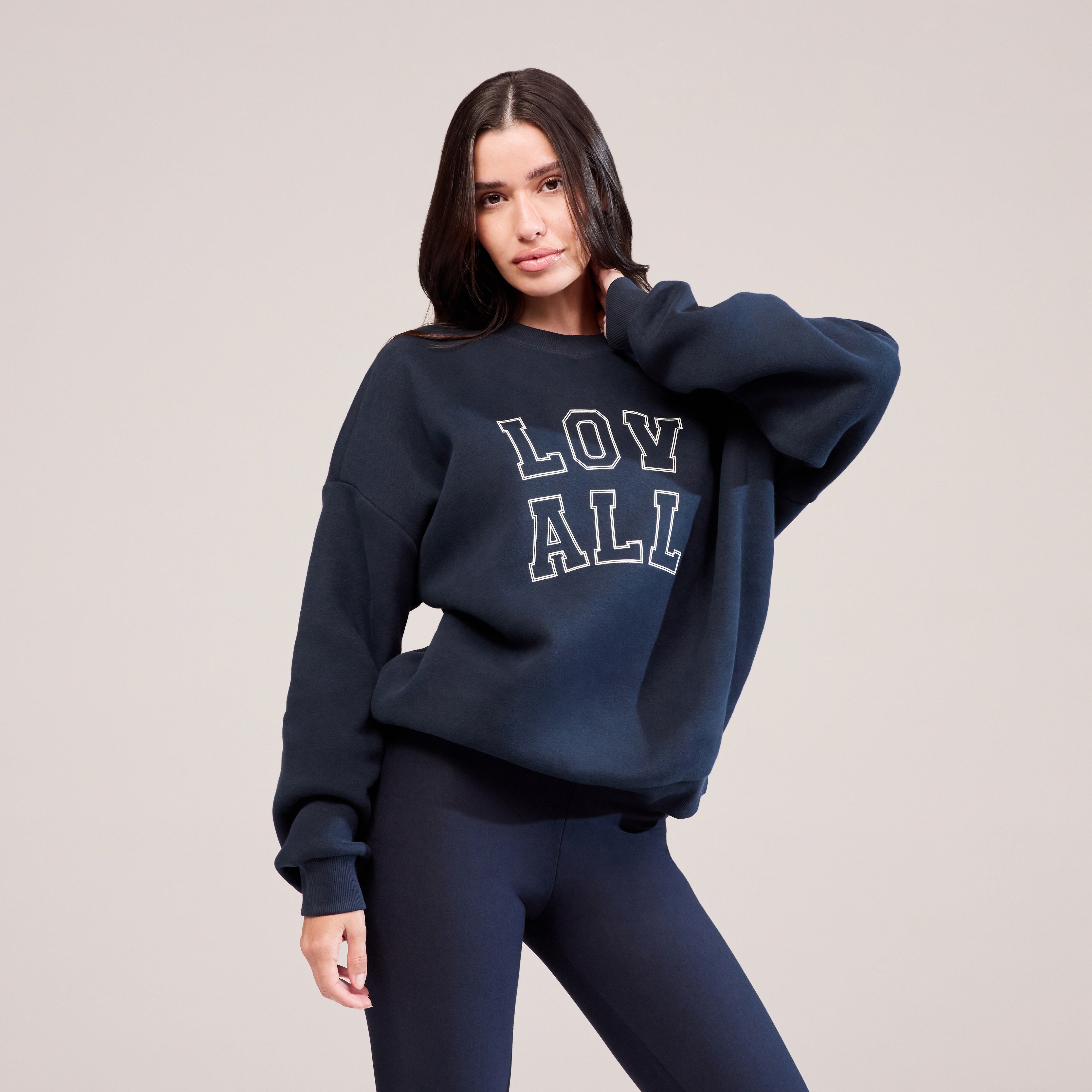 Sweat-shirt oversize lourd universitaire - Bleu marine vintage