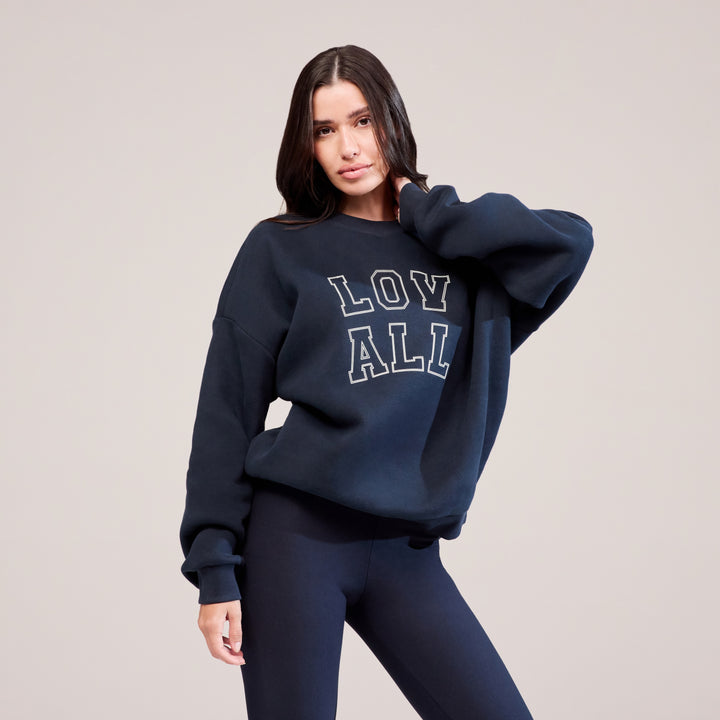 Sweat-shirt oversize lourd universitaire - Bleu marine vintage