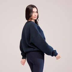 Sweat-shirt oversize lourd universitaire - Bleu marine vintage