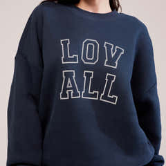 Sweat-shirt oversize lourd universitaire - Bleu marine vintage