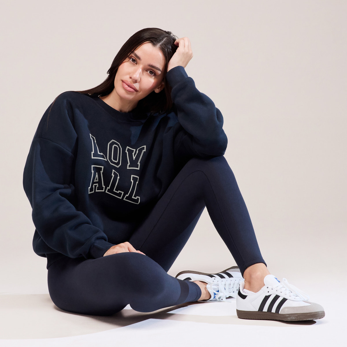 Sweat-shirt oversize lourd universitaire - Bleu marine vintage