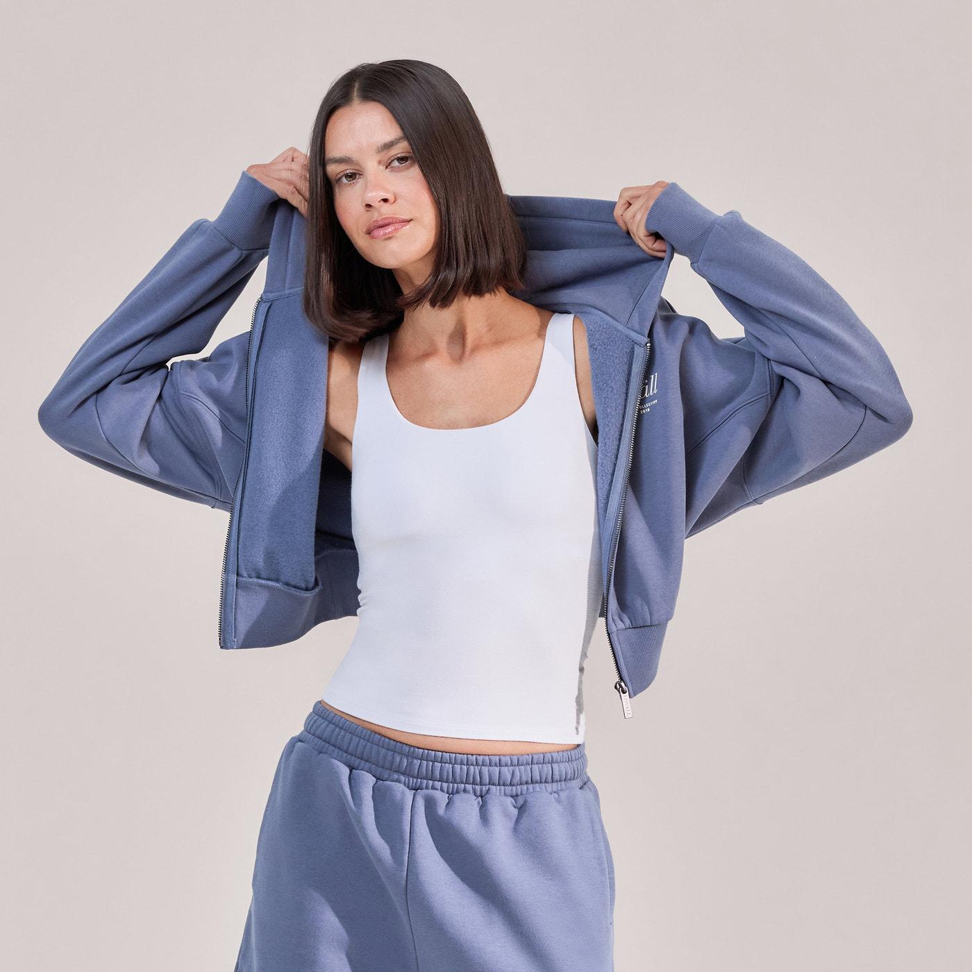 ALL SZN Organic Crop Zip-Through Hoodie - Ice Blue