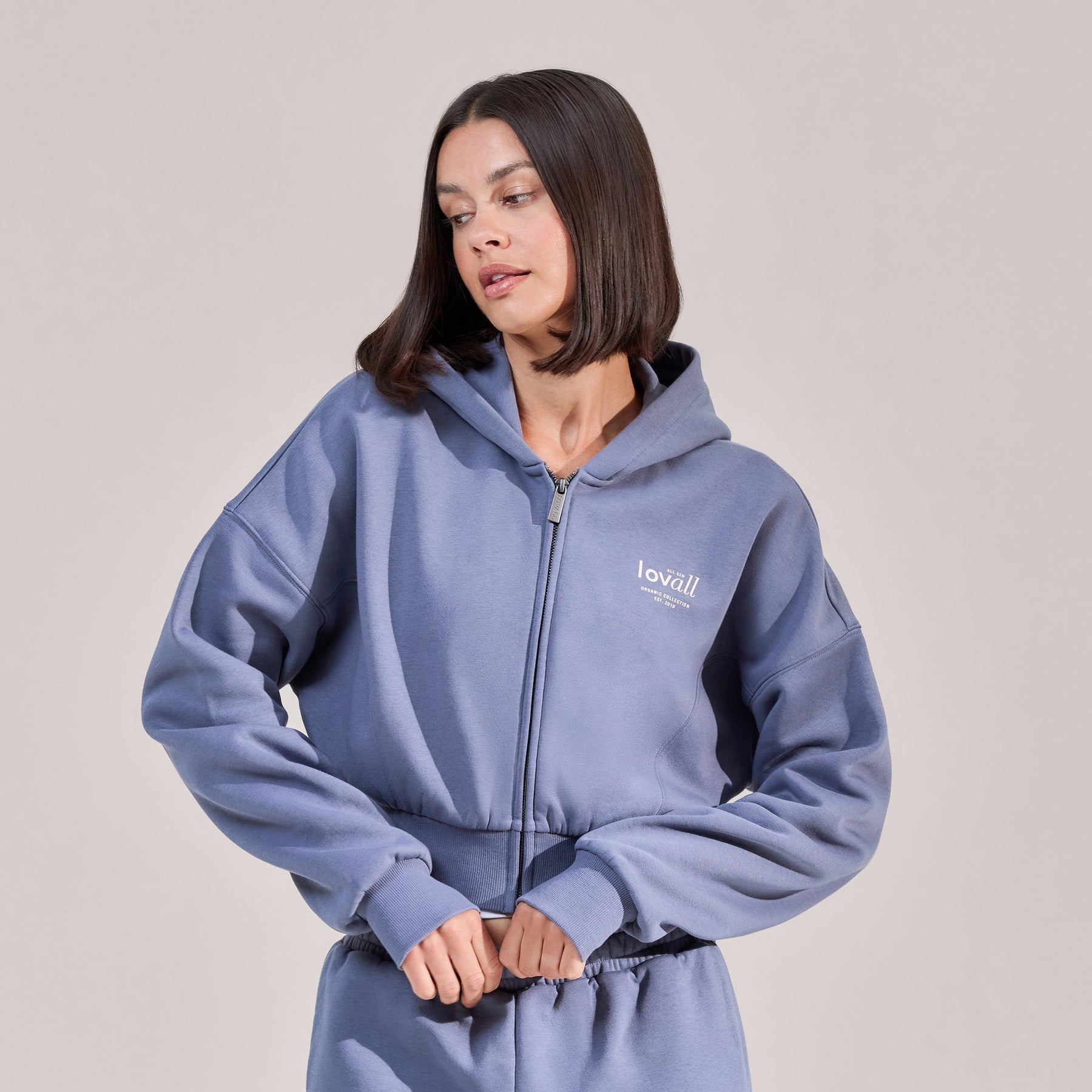 ALL SZN Organic Crop Zip-Through Hoodie - Ice Blue