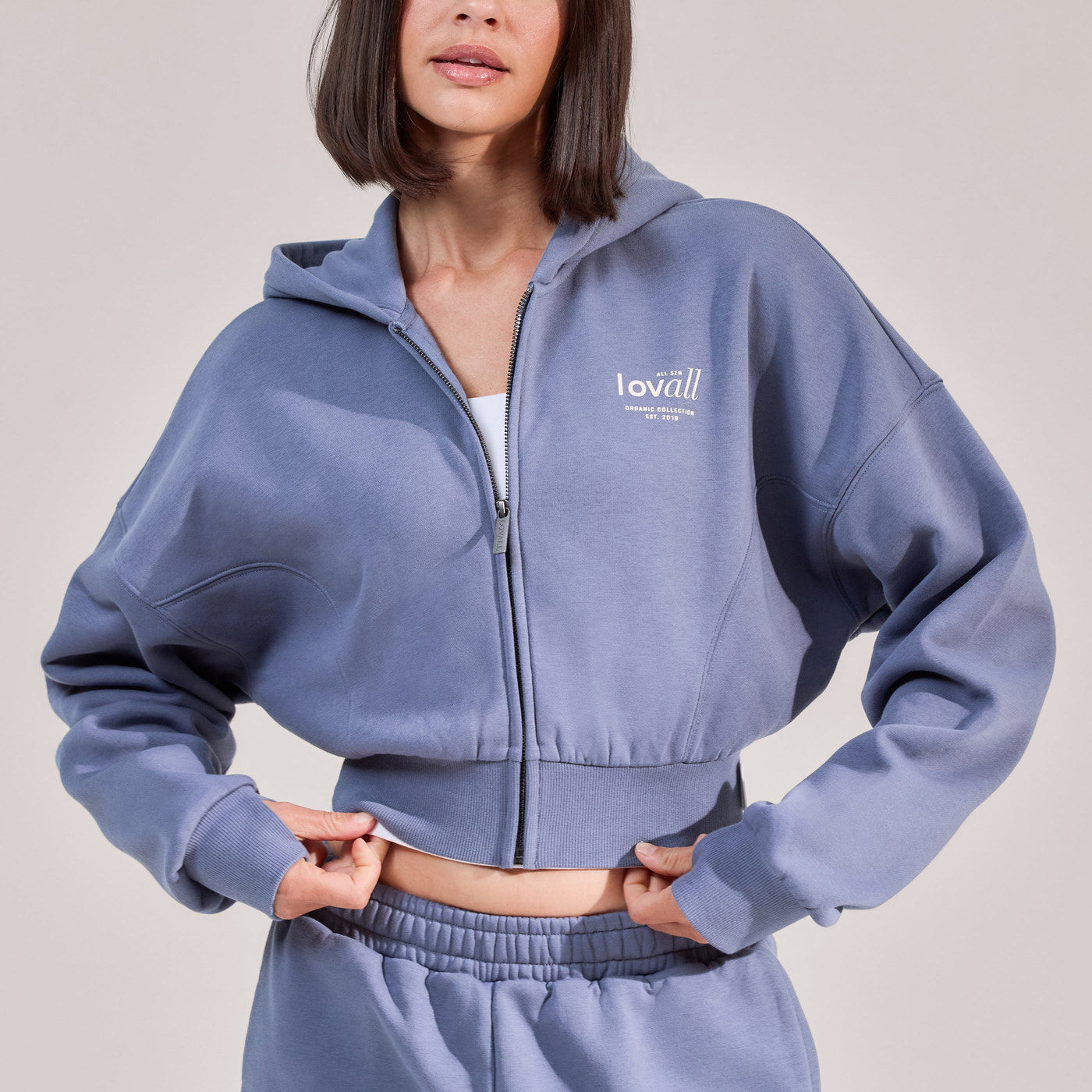 ALL SZN Organic Crop Zip-Through Hoodie - Ice Blue