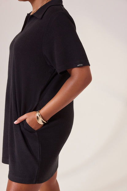 Curve Lightweight Collared Knit Dress - Black