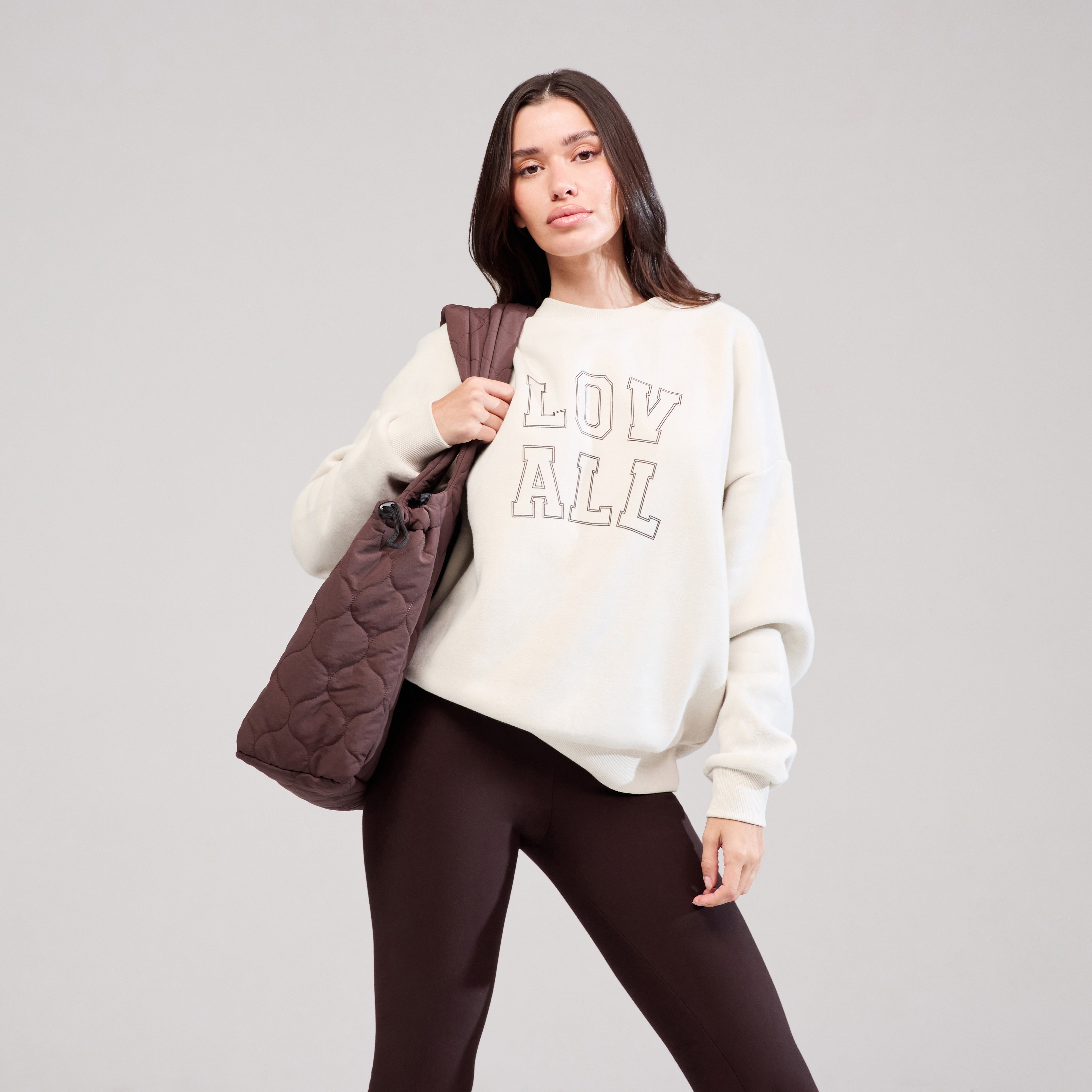 Sweat-shirt oversize lourd universitaire - Écru