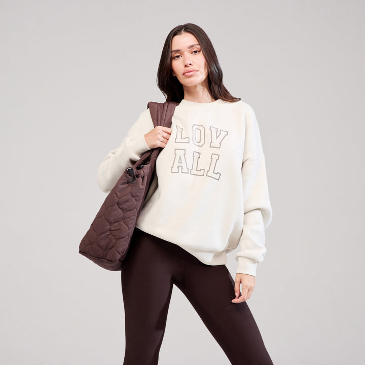 Sweat-shirt oversize lourd universitaire - Écru