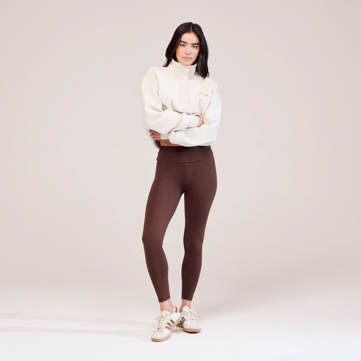Sweat-shirt lourd avec fermeture éclair 1/4 - Écru