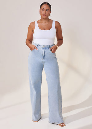 Curve Wide Leg Jeans - Light Bleach