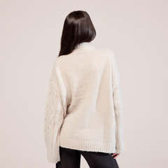 Pull en maille torsadée avec fermeture éclair 1/4 - Beige