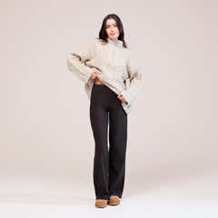 Pull en maille torsadée avec fermeture éclair 1/4 - Beige