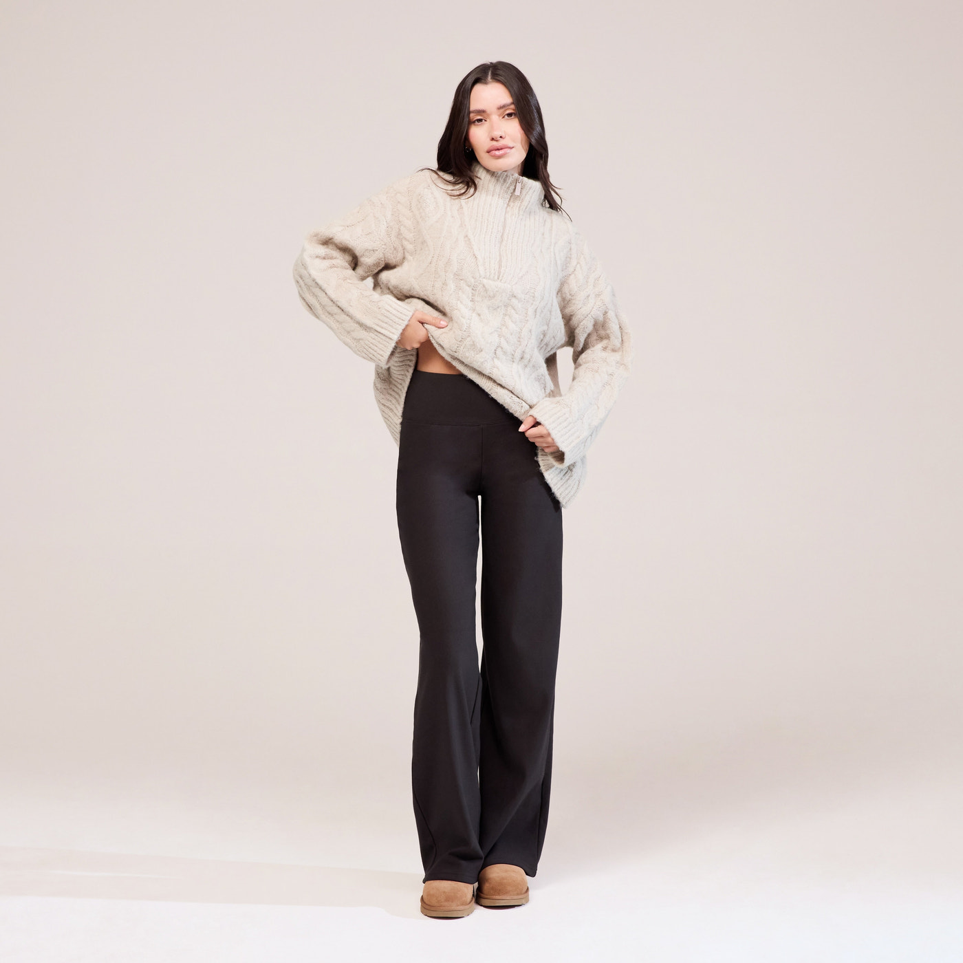 Cable Knit 1/4 Zip Jumper - Beige