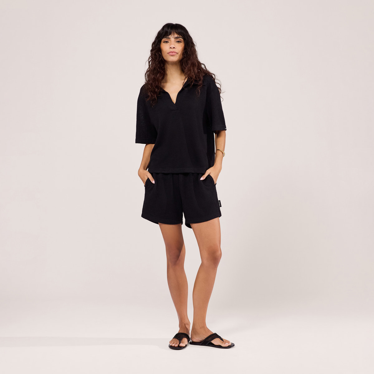 Ensemble en maille léger à col - Noir
