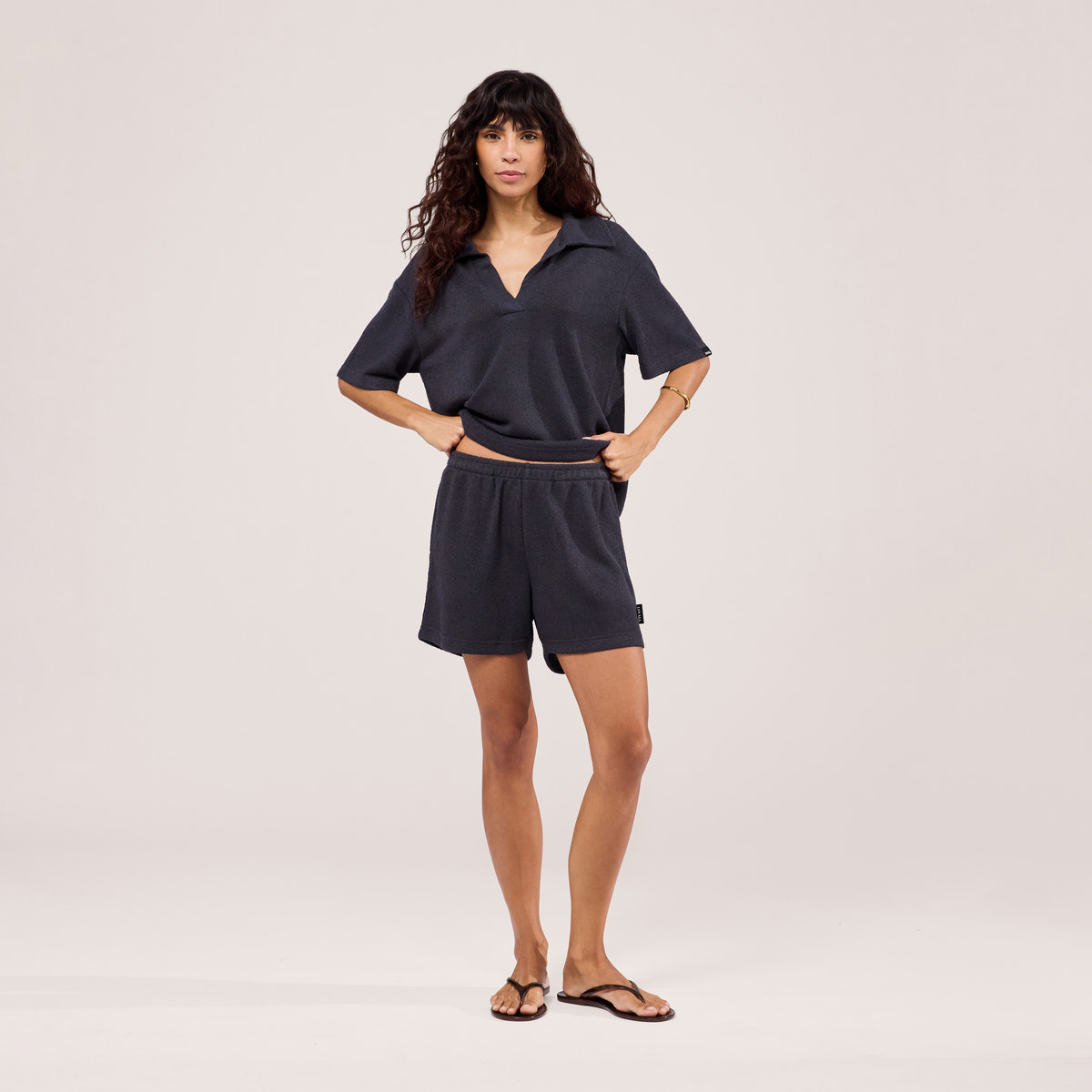 Ensemble tricot léger à col – Bleu marine vintage