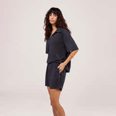 Ensemble tricot léger à col – Bleu marine vintage