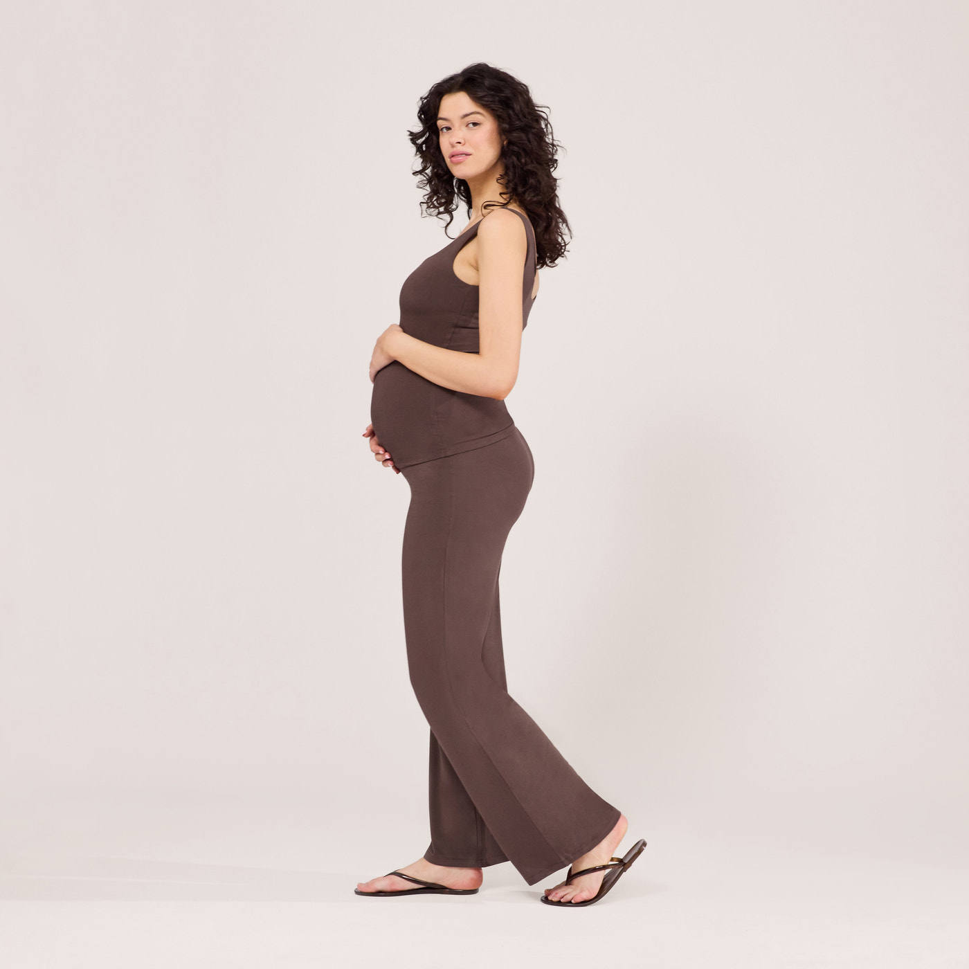 Maternity Lightweight Wide Leg Trousers - Espresso Brown