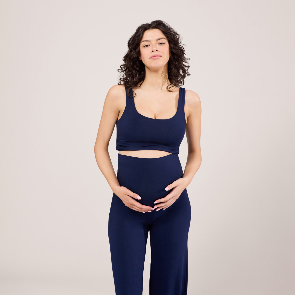 Pantalon de grossesse léger à jambe large - Marine