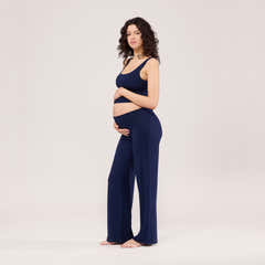 Pantalon de grossesse léger à jambe large - Marine