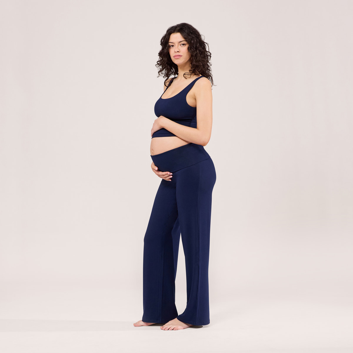 Pantalon de grossesse léger à jambe large - Marine