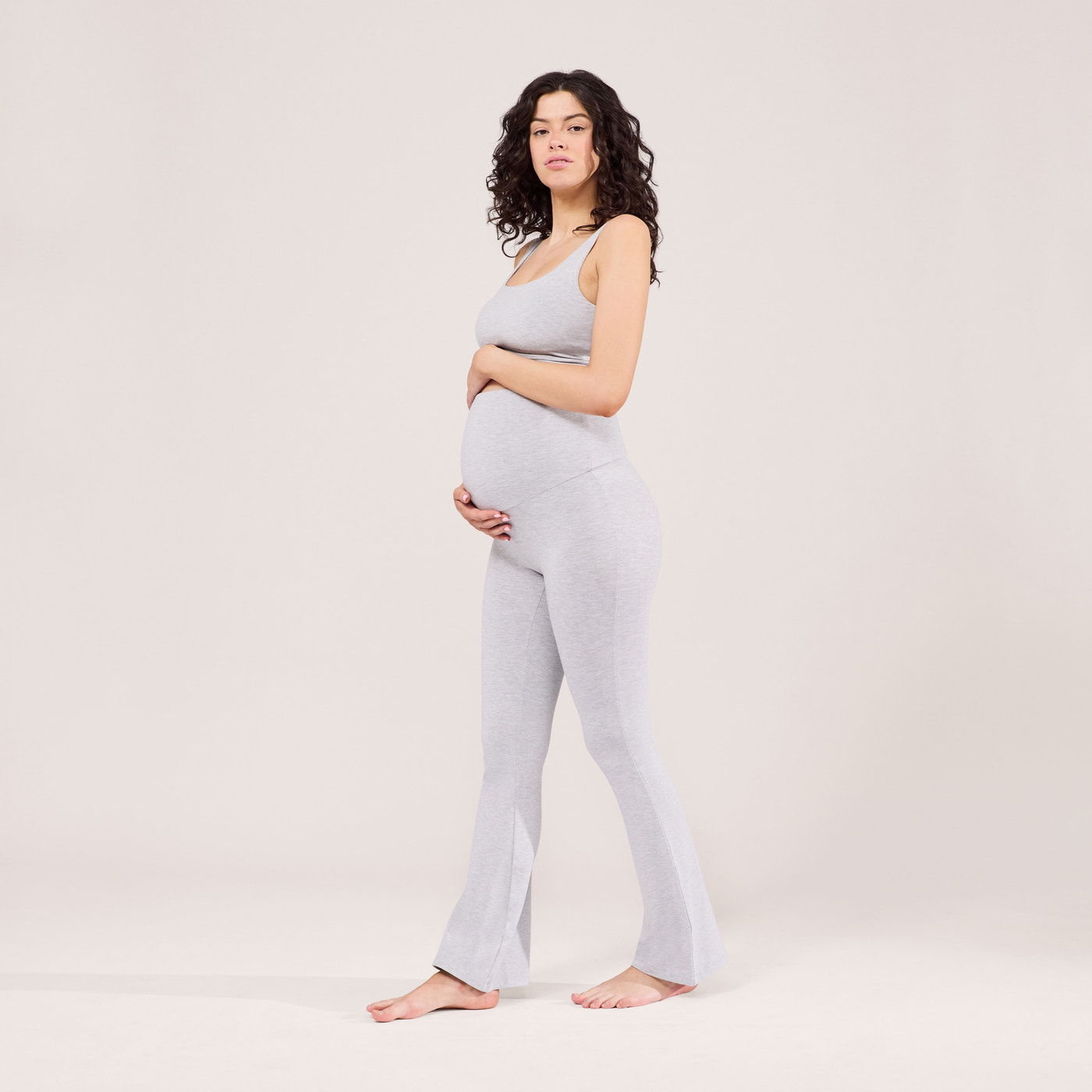 Maternity Lightweight Flare Leggings - Light Grey Marl