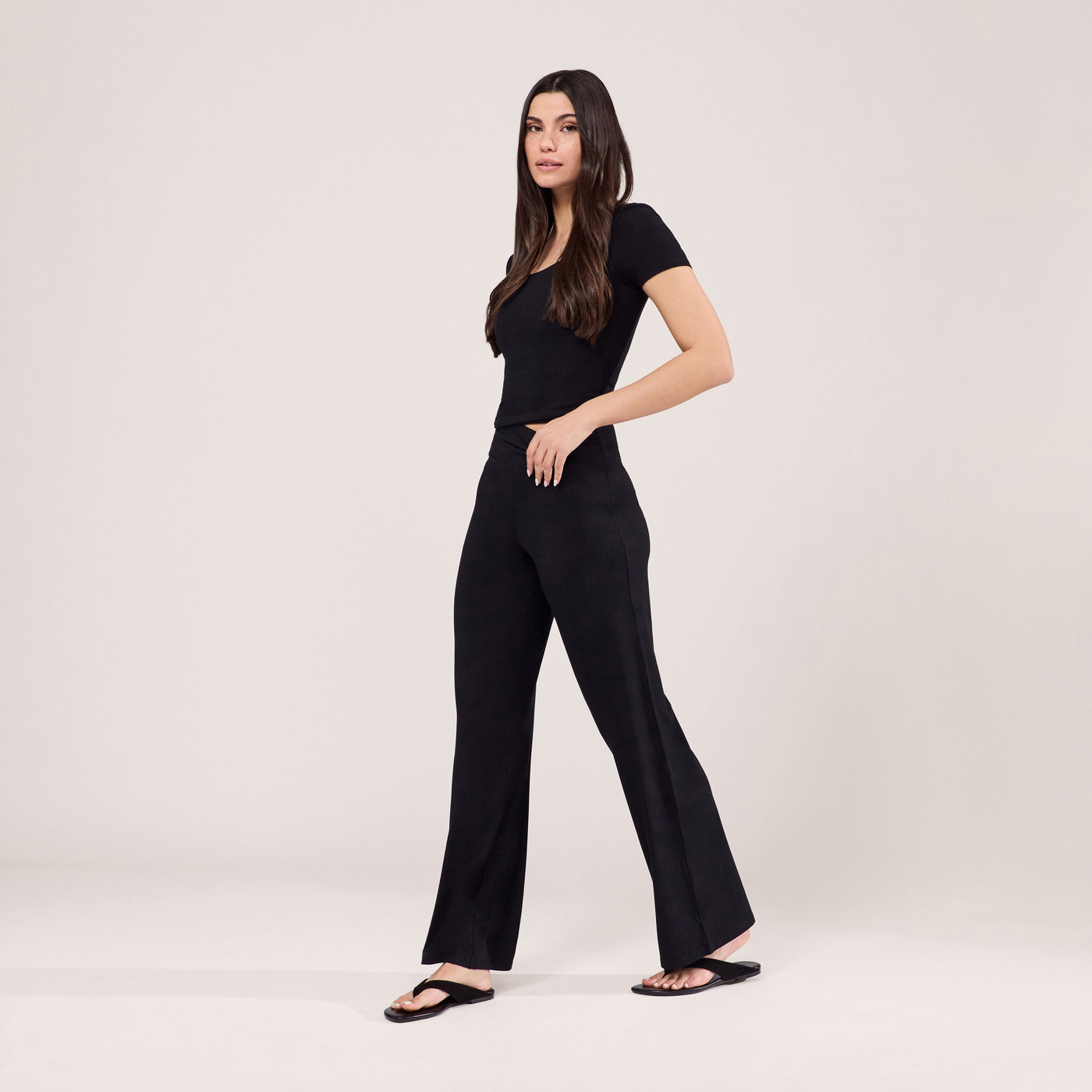 Lightweight Wide Leg Trousers - Black
