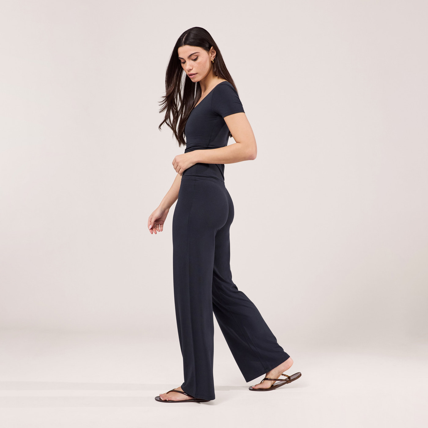 Lightweight Wide Leg Trousers - Vintage Navy