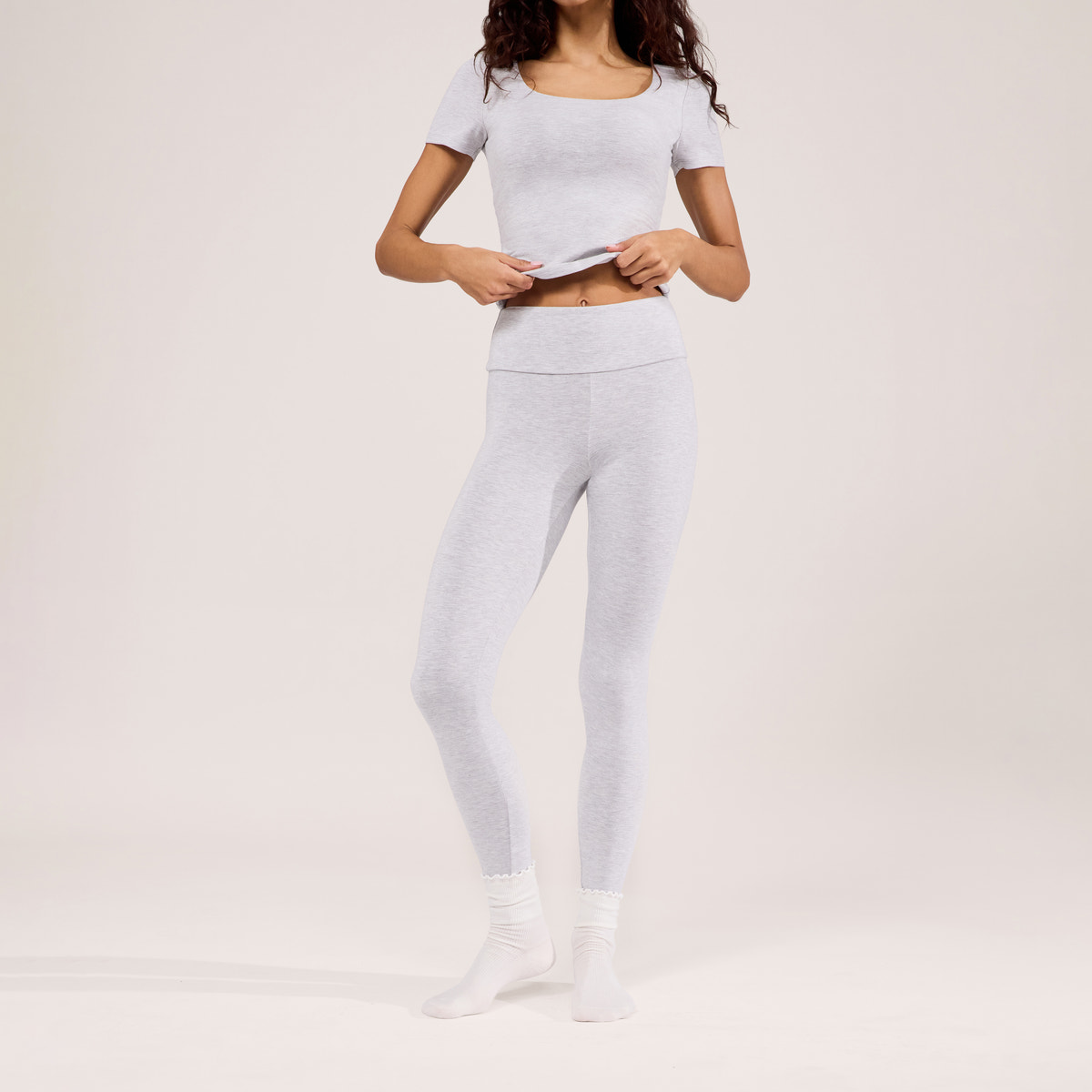 Legging taille haute léger au quotidien - Gris chiné clair