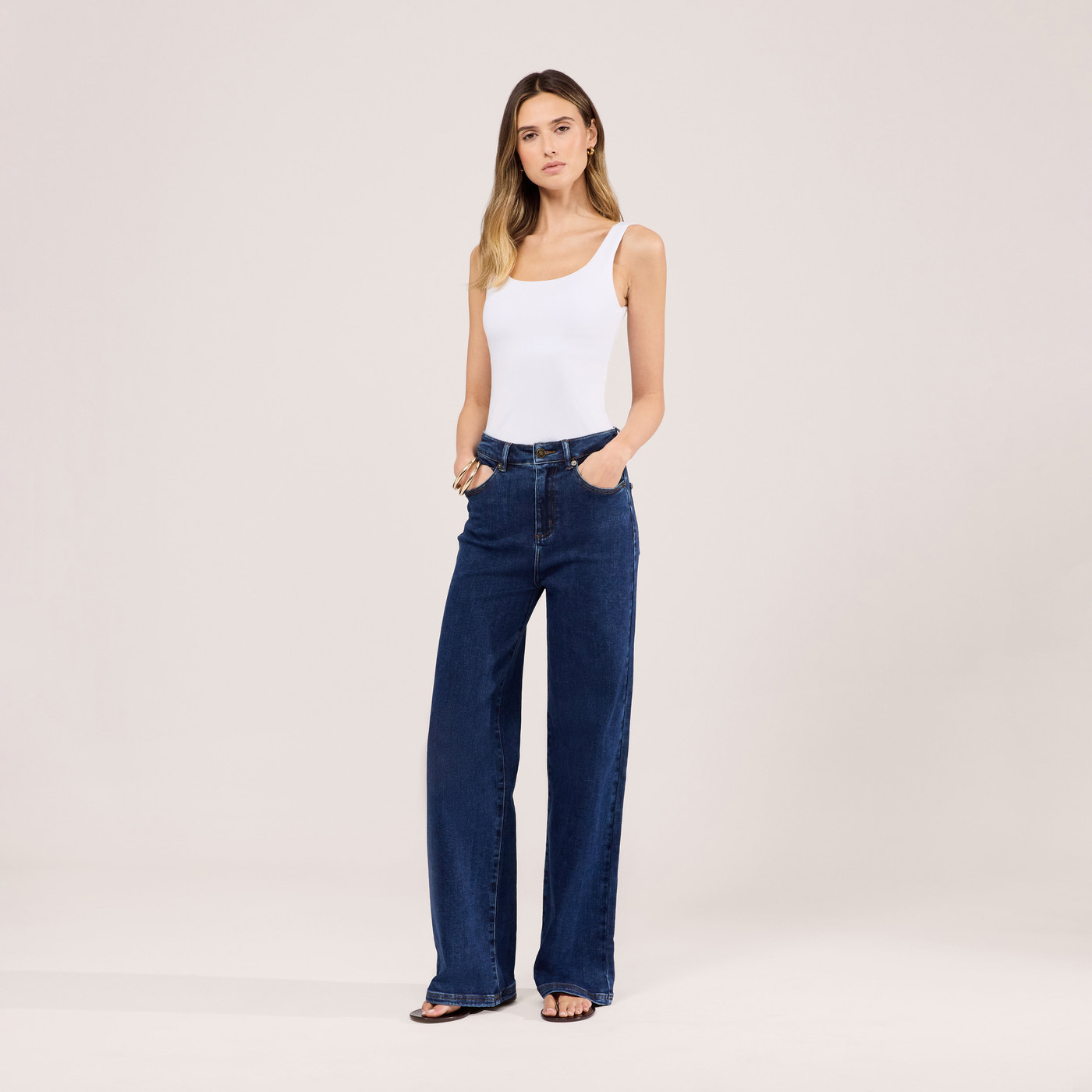Stretch Wide Leg Jeans - Dark Blue