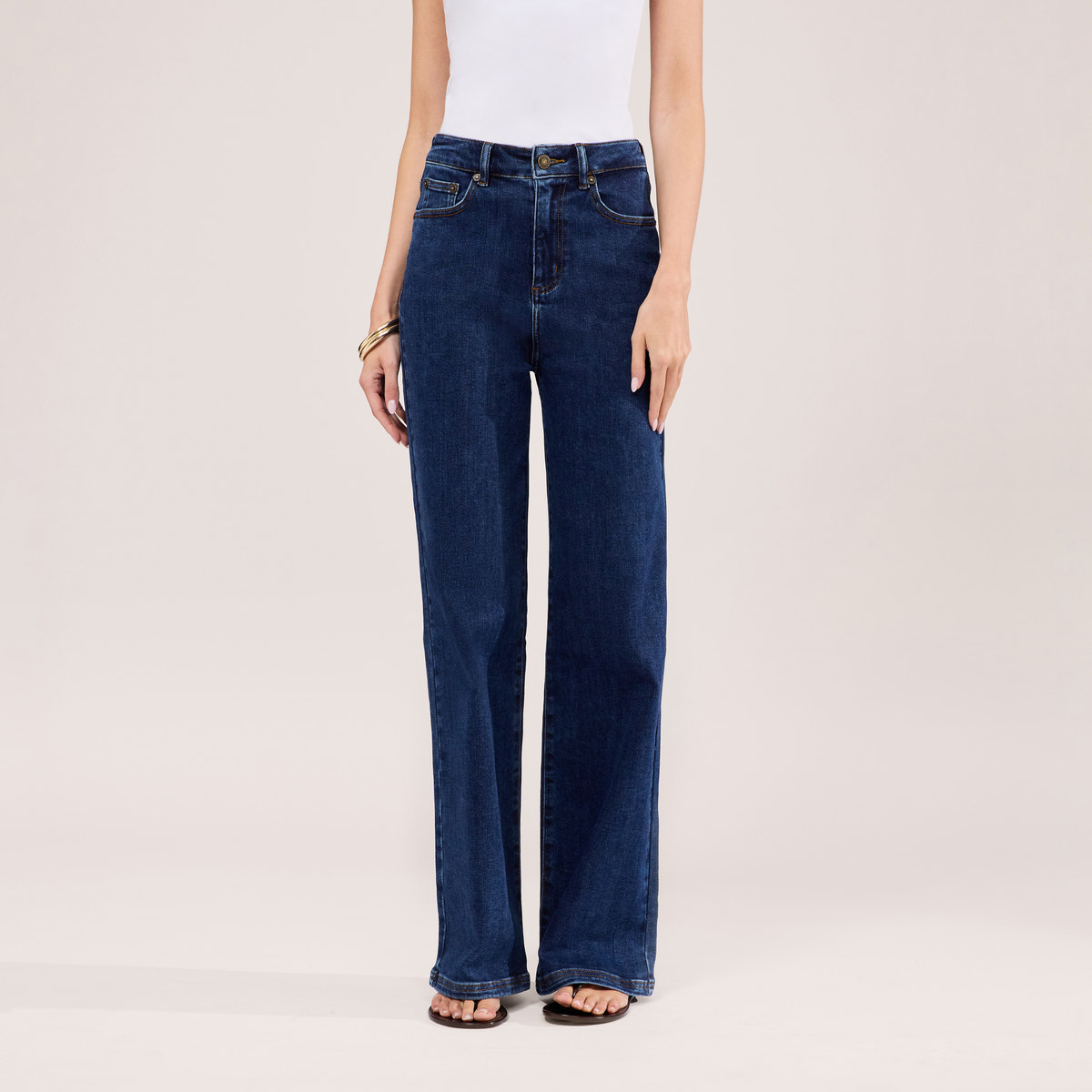 Jean ample taille haute extensible - Bleu foncé