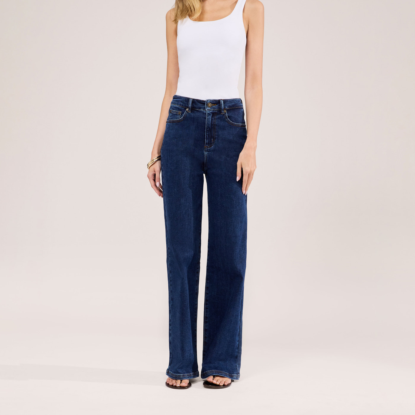 Stretch Wide Leg Jeans - Dark Blue