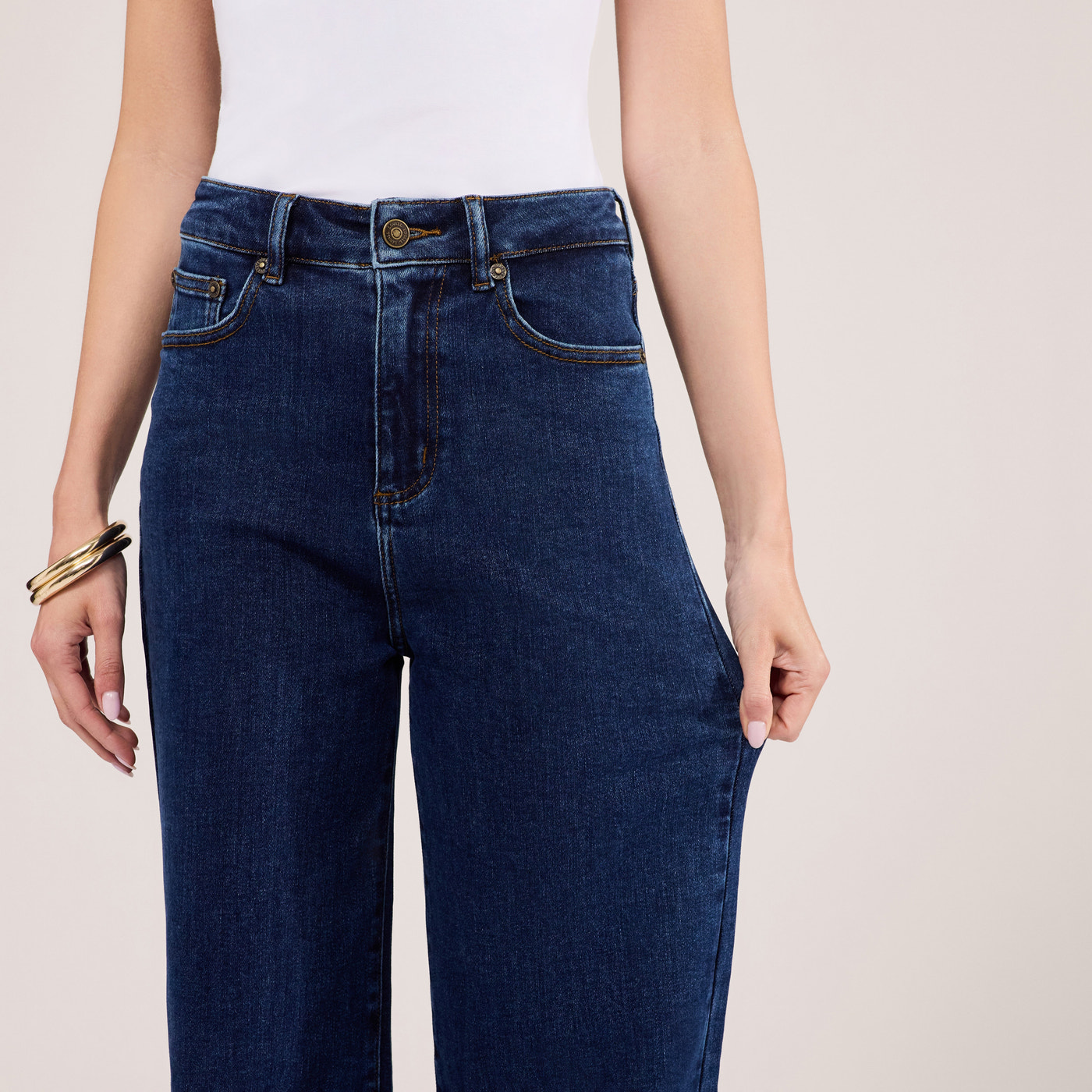 Stretch Wide Leg Jeans - Dark Blue