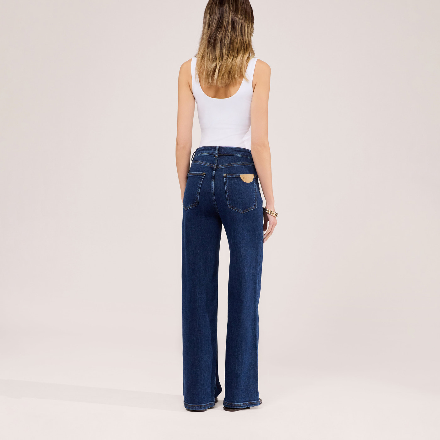 Stretch Wide Leg Jeans - Dark Blue