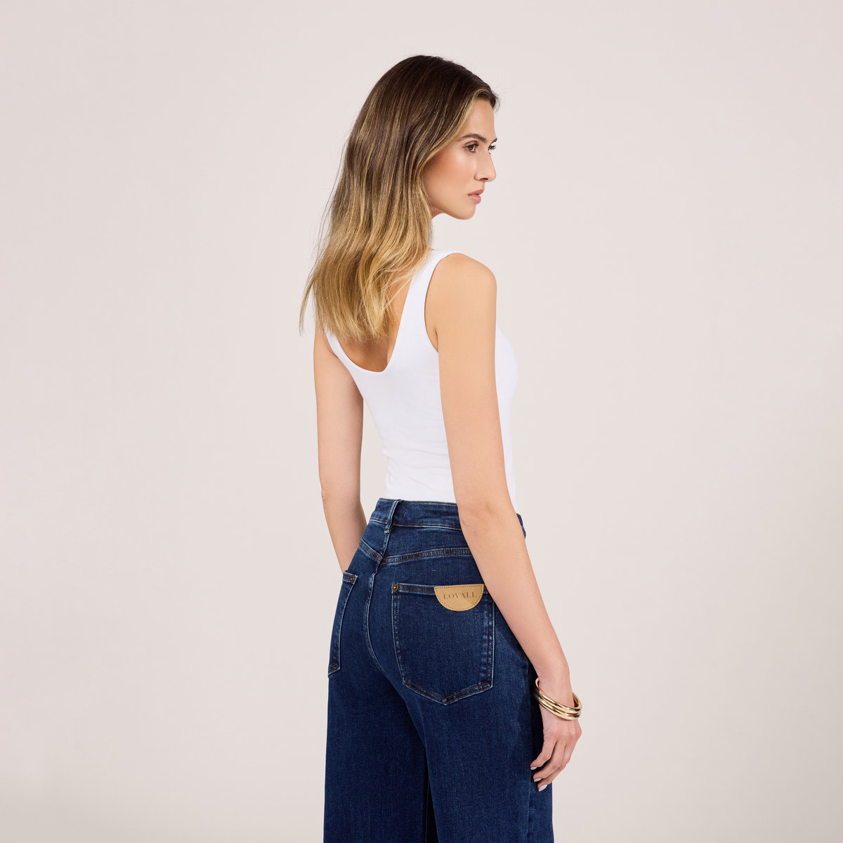 Jean ample taille haute extensible - Bleu foncé