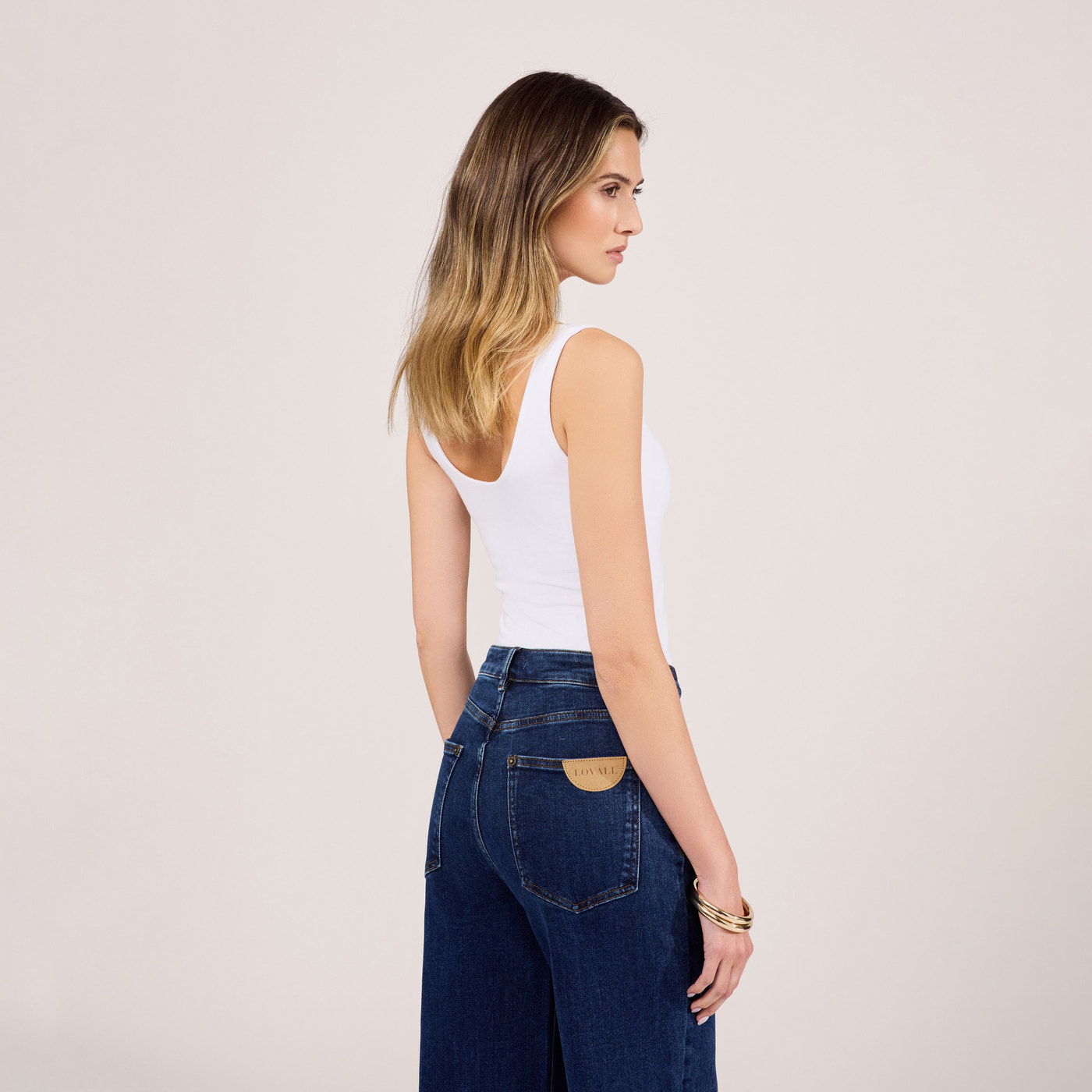 Stretch Wide Leg Jeans - Dark Blue