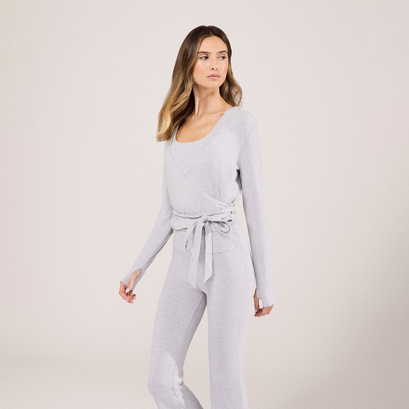 Lightweight Wrap Top - Light Grey Marl