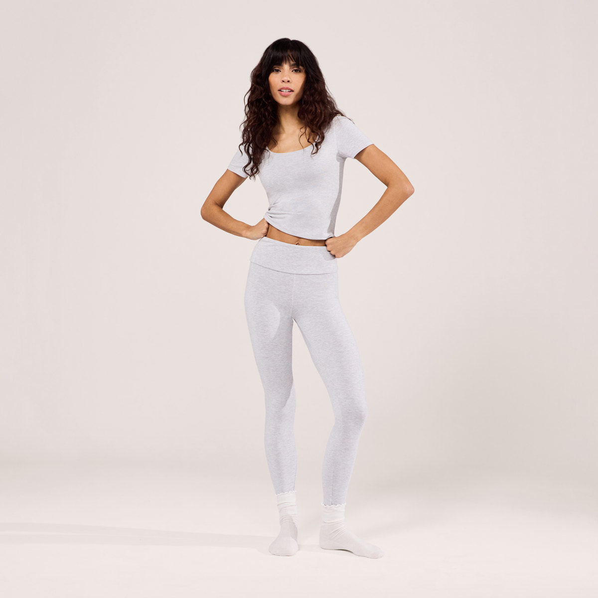 Legging taille haute léger au quotidien - Gris chiné clair